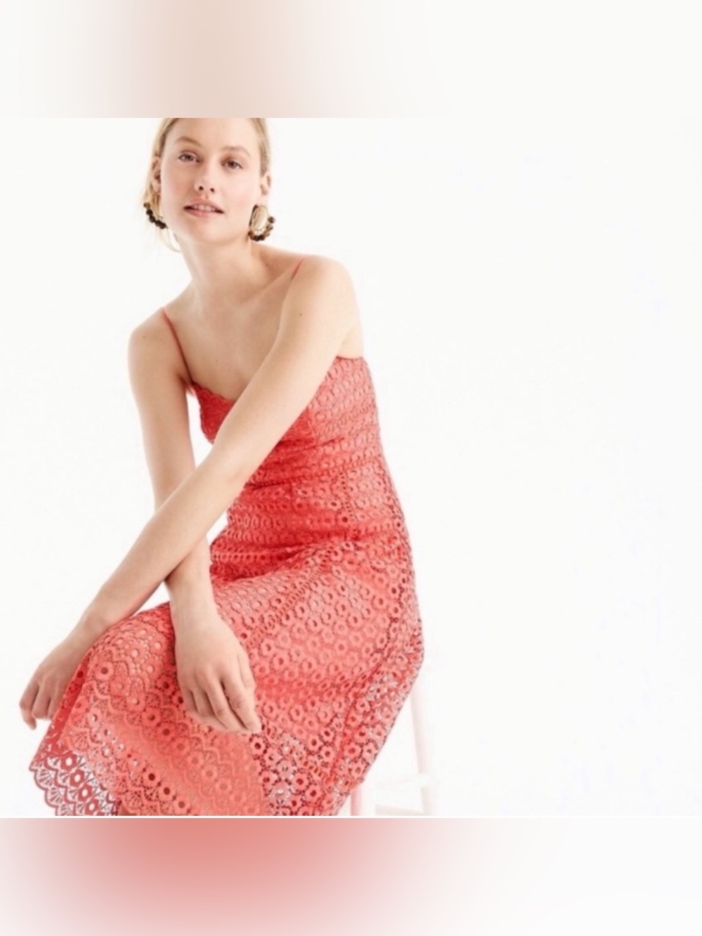 J.Crew Daisy Lace Slip Midi Dress in Coral